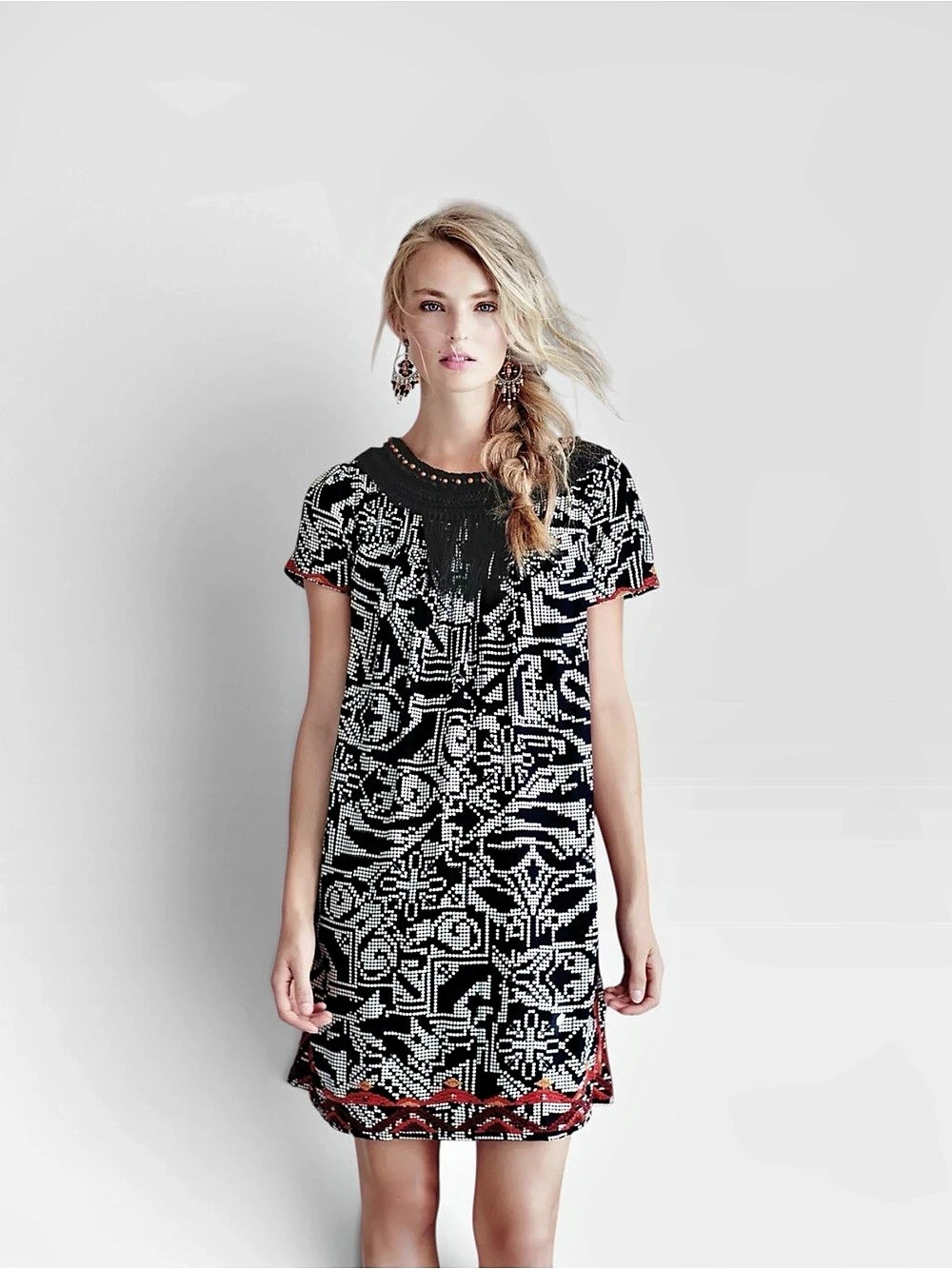 Anthropologie Floreat Women's Geometric Mini Dress in Black & White NWT S